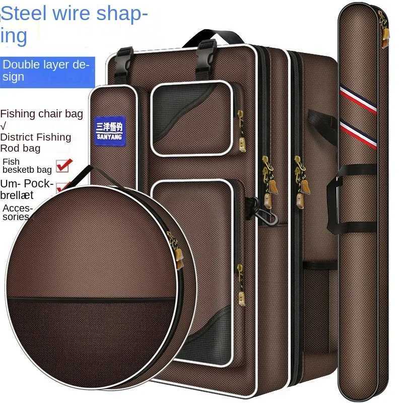 Multifunctional Fishing Backpack Double-layer Fish Protection Bag Hard-shell Chair Bag Fishing Gear Fishing Rod Case Z250411