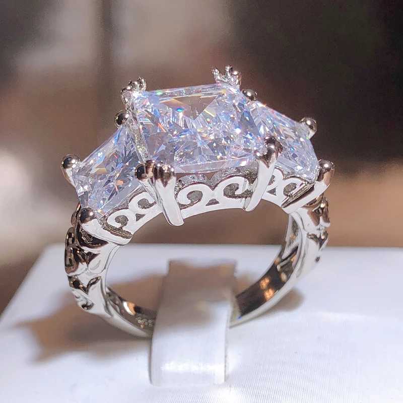 Classic Square Zirconia Ring 925 Stamp Hollow Geometry Jewelry Party Wedding Birthday Gift WholesaleXJ250412