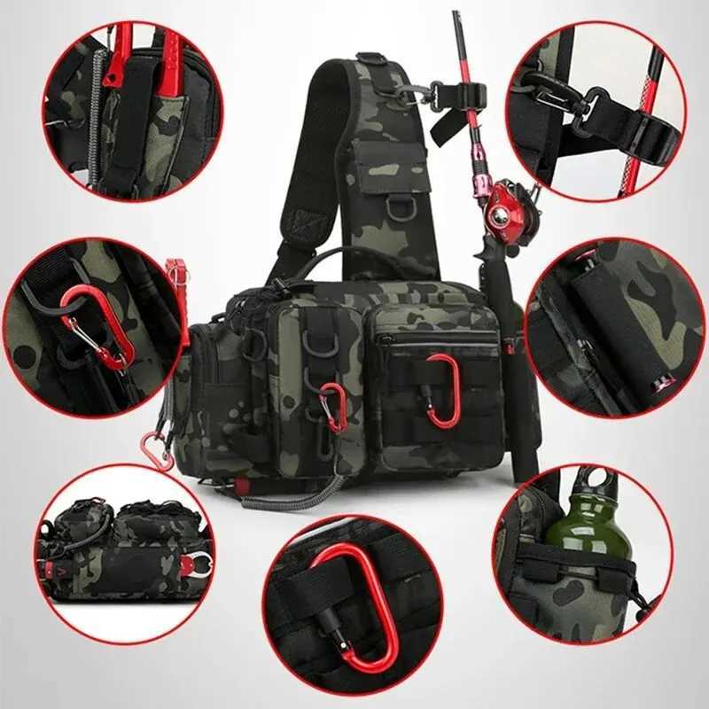 DY1 Fishing Equipment Bait Box Gear Storage Bag Mens Waist Bag Fly Fishing with Rod Holder Drain Water and Wear Resistant Z250411