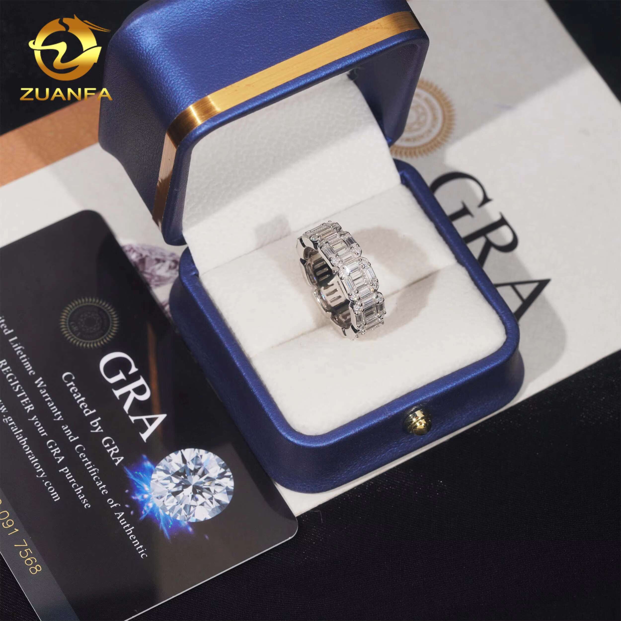 Custom baguette Diamond Vvs Moissanite Rings Fine Hip Hop Iced Out Diamond Jewelry Ring
