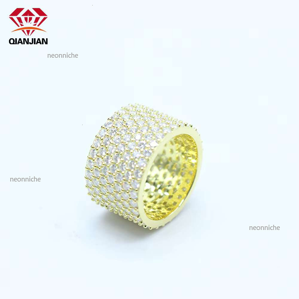 2025 New Style 7 Rows Sier White Gold Plated VVS Iced Out Dia Moissanite Ring for Men Women's Jewelry