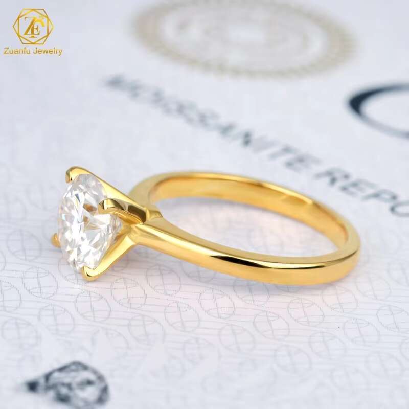 Wholesale Price S925 4 Prong Wedding Ring Yellow Gold Plated 925 Sterling Silver 2CT 8MM Round Moissanite Solitaire Ring