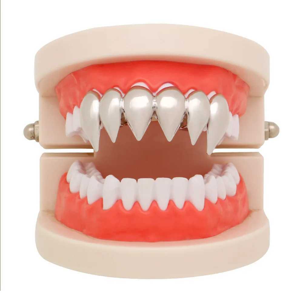 A row of sharp teeth Grillzs square mens hip-hop top teeth Grillz vampire square mens hip-hop rapper jewelry W250412