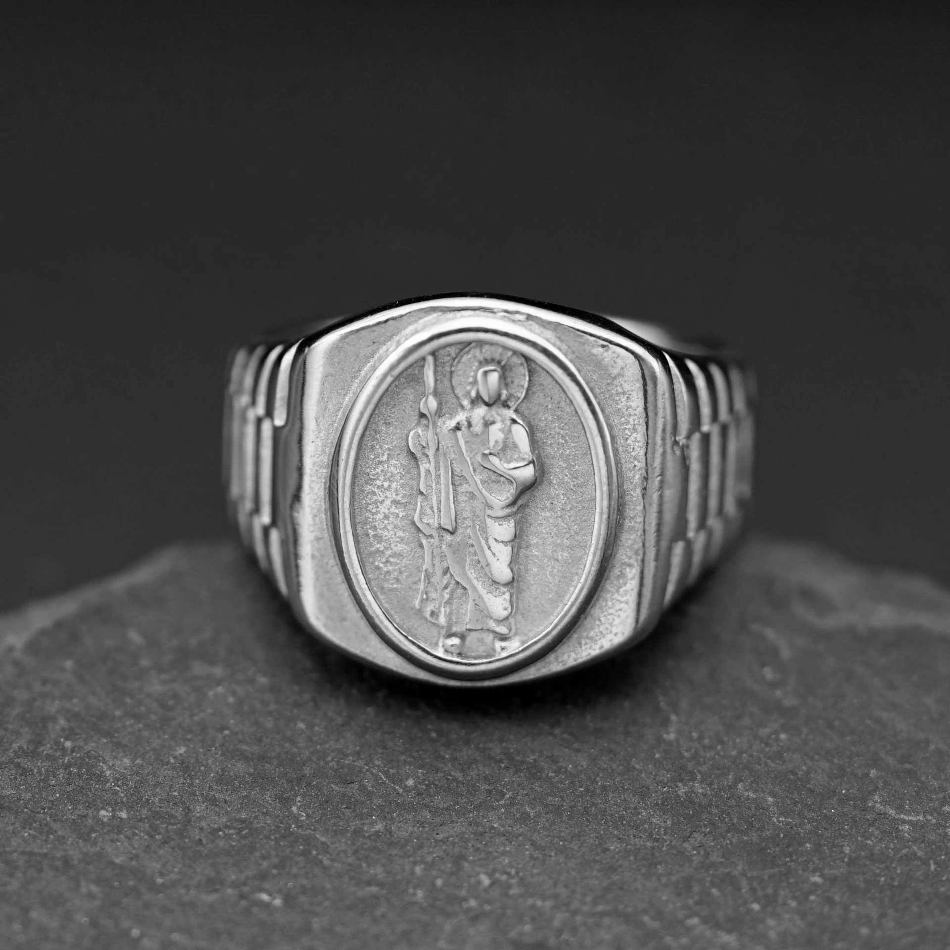 New Golden Catholic St. Jude Cross Ring Mens Fashion 316L Stainless Steel Bible Jesus ExorcistXJ250412