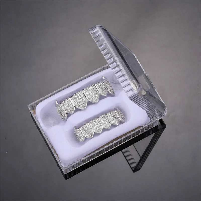 Hip Hop Iced Out Teen Grillz Caps cubic zirconia micro paving top and bottom charming grill set mens jewelry box packaging gift W250412