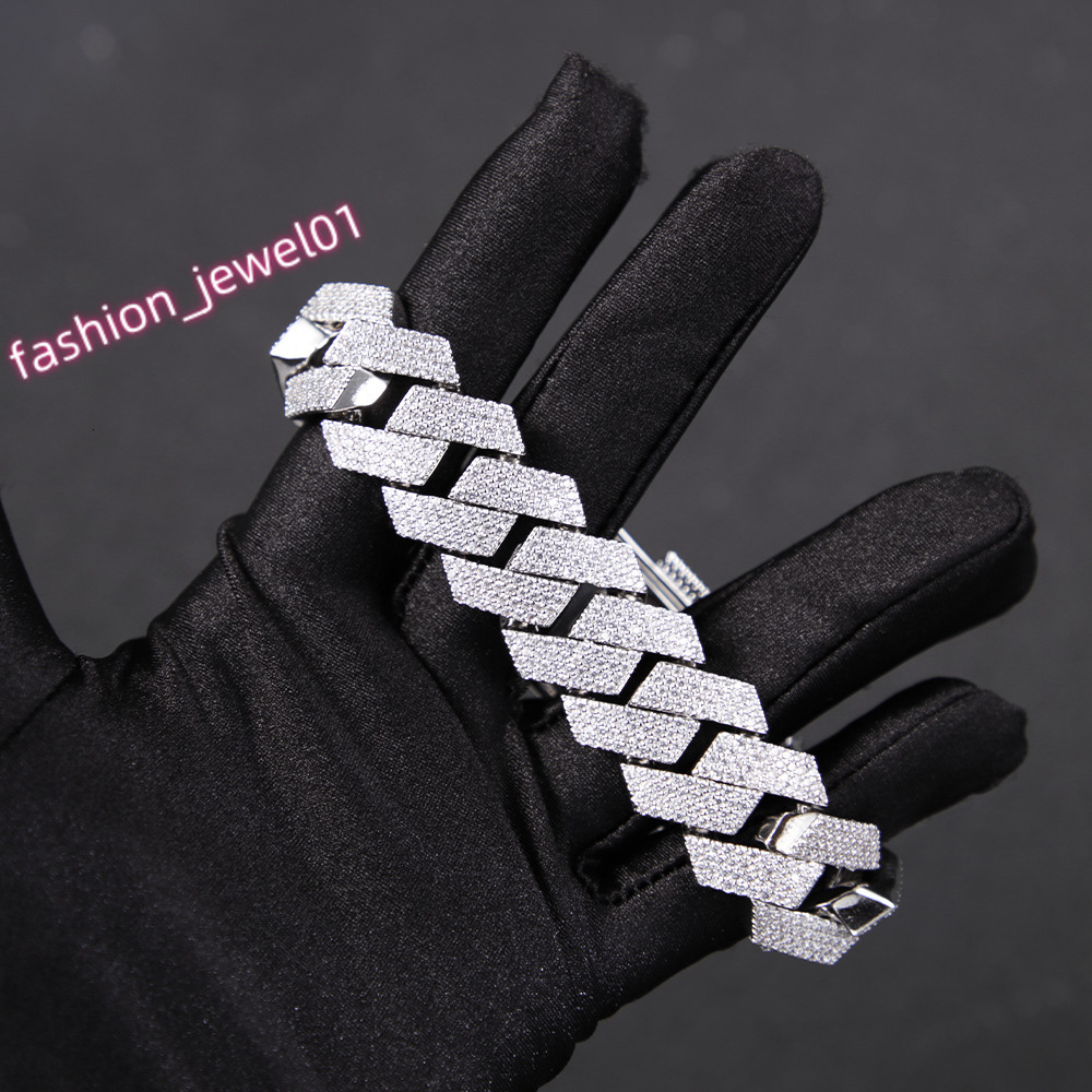 Hip Hop Diamond Chain 20mm Wide 4rows Cuban Link Chains VVS Moissanite White Gold Plated 925 Sterling Silver Cuban Bracelets