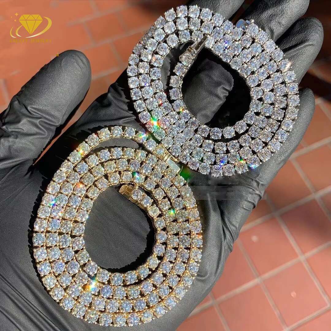 GRA Certificate Hip Hop Jewelry 925 Sterling Silver Gold Plated Iced Out Moissanite Diamond Bracelet 3mm Moissanite Tennis Chain