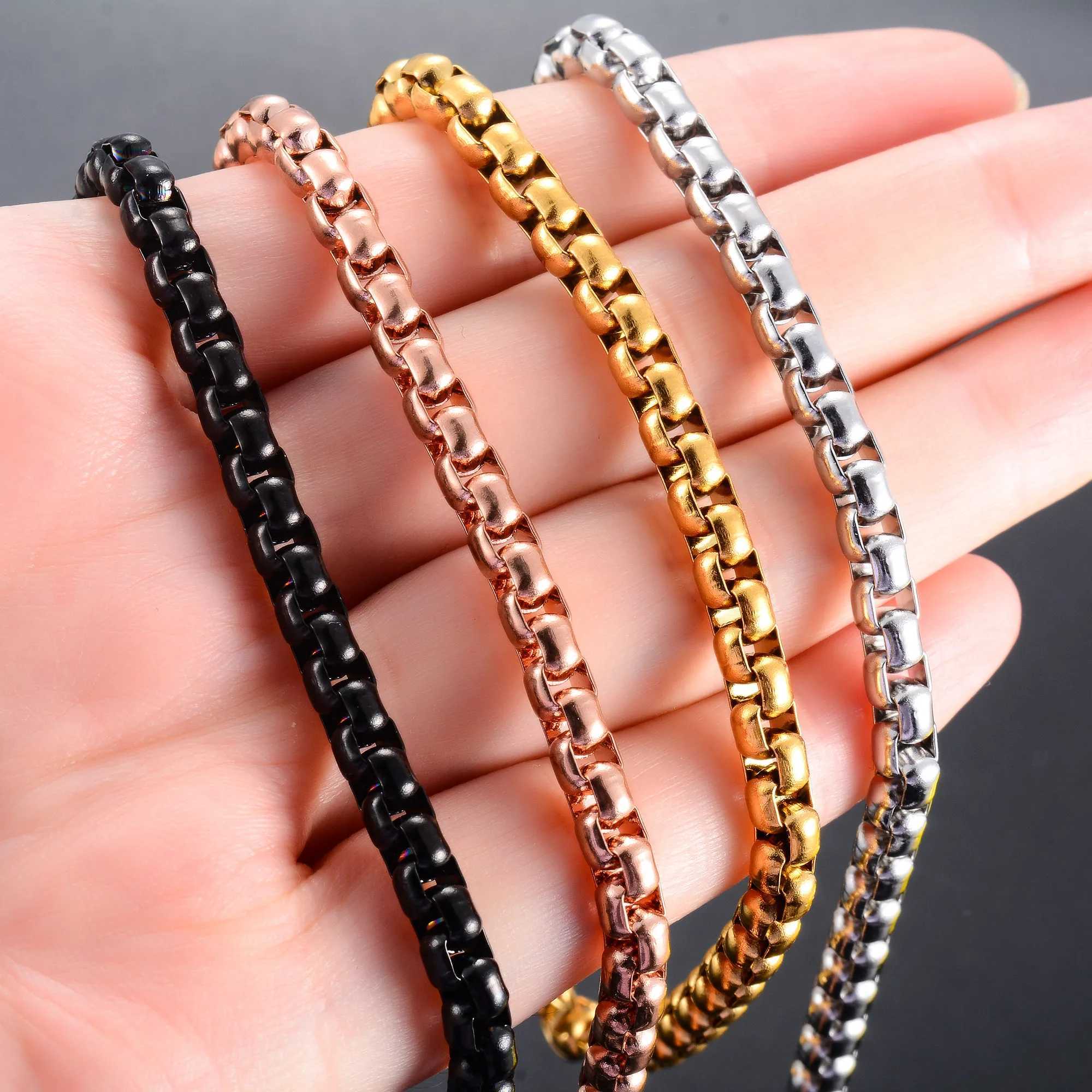 Classic Stainless Steel Square Box Chain Bracelet for Women Men Hand Foot Ankle Chain Bangle Wristband Anklets Metal JewelryC250411