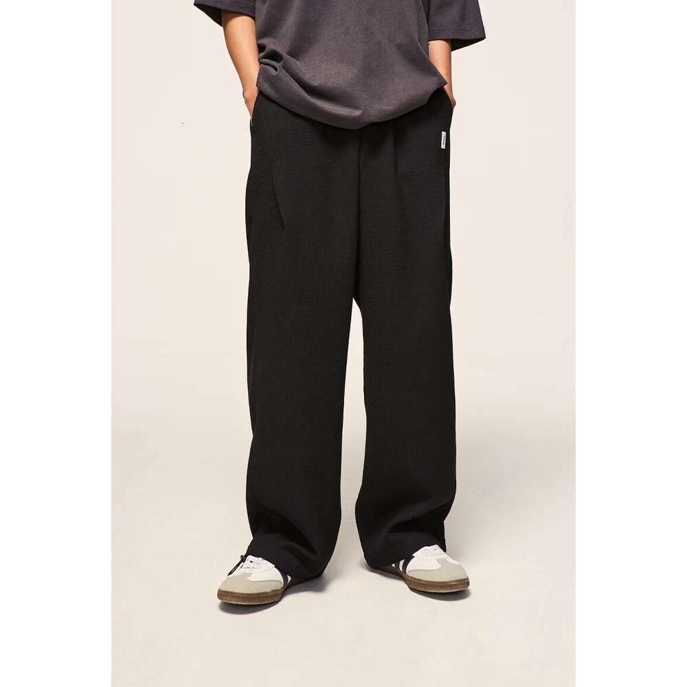 Vintage Waffle Wide Leg Pants Men Casual Sweatpant Sportswear Unisex Plus Size Track Pant