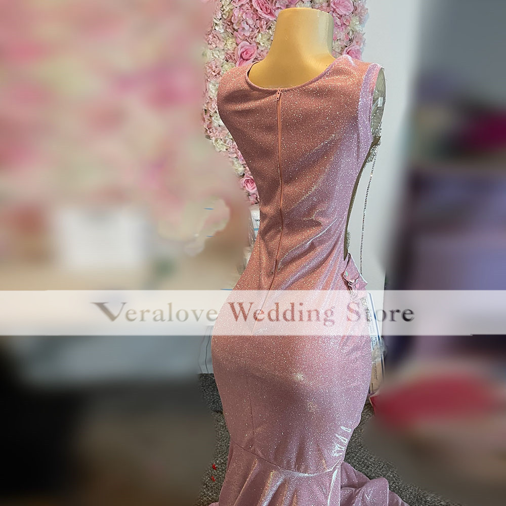 Elegant Pink Prom Dresses For Black Girls 2025 Sequined Crystal Mermaid Evening Gowns Party Dress Vestido Gala Customized