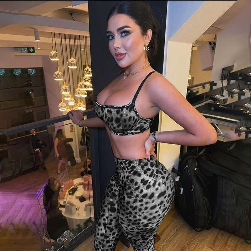 Women's Wear Spring New Women's Spicy Girl Leopard Pattern Sexy High Waist Tight Pants Two Piece Set
