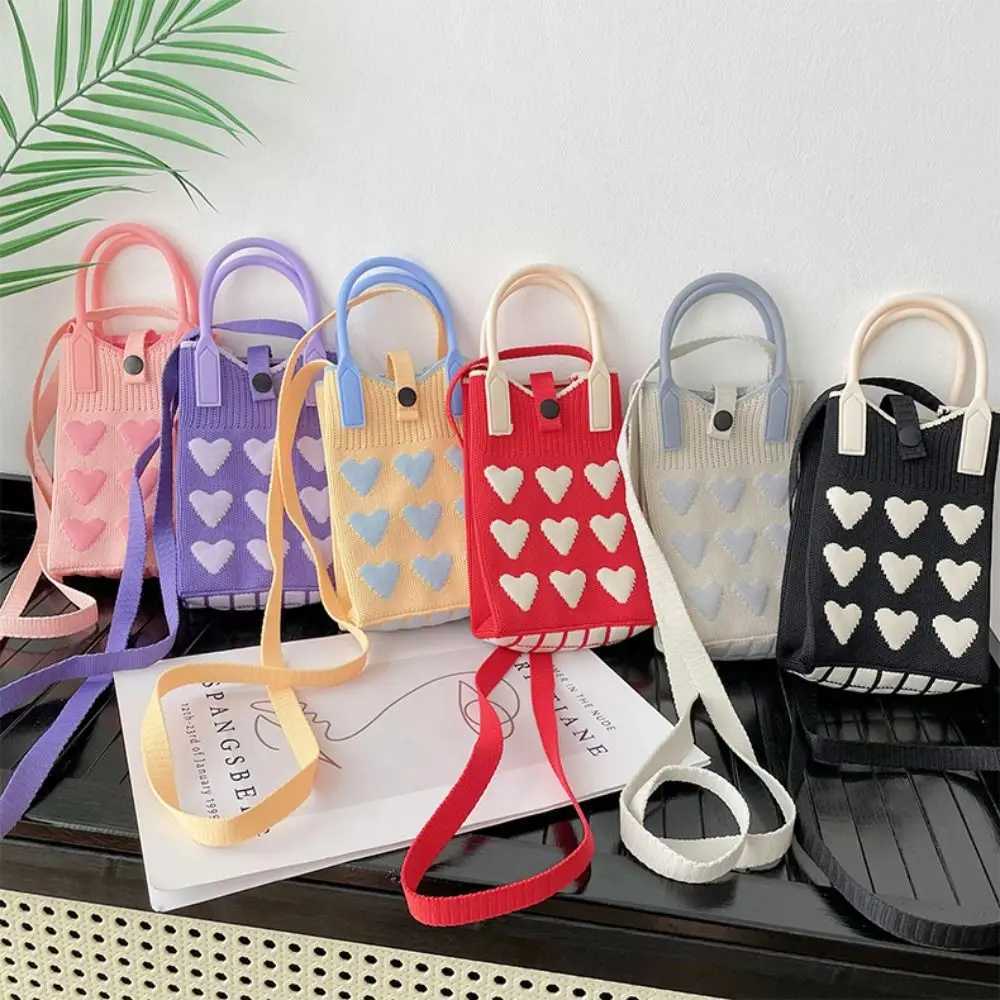 Handbag Wallet and Handbag Knitted Mini Mobile Party Bag Womens Korean Versi Sweet Love Shoulder BagXJ250412