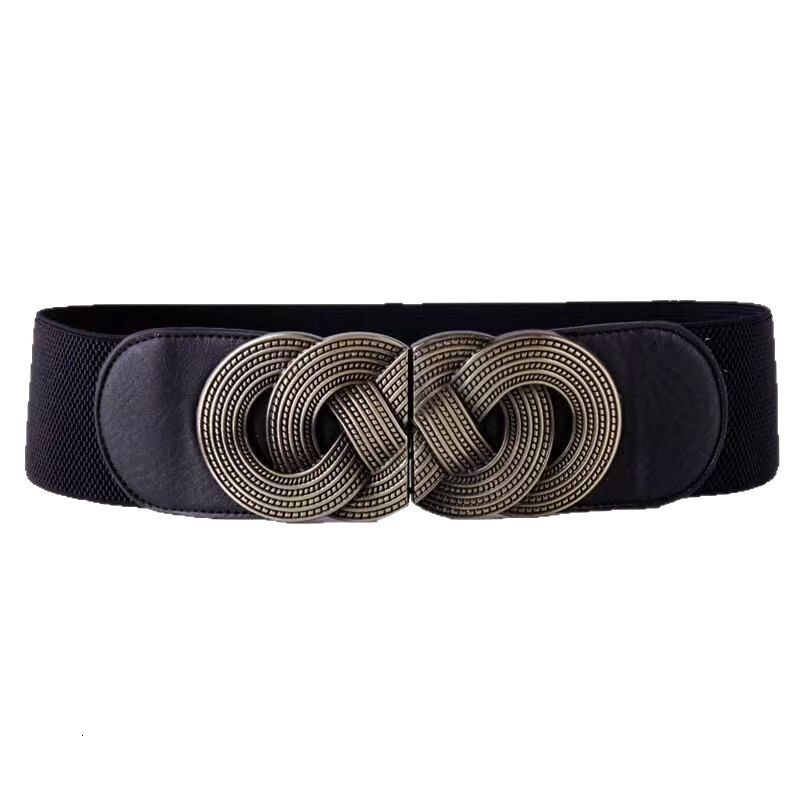 New Waist Cover with Pattern Elastic and Tight, Double Buckle, Women's Decorative Belt