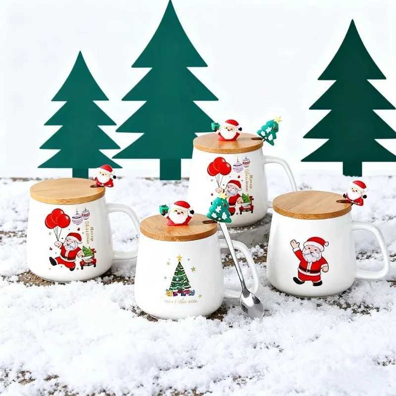 Christmas Christmas cartoon cute gift creative Santa cup ceramic spoon with lid souvenir mug Y251112