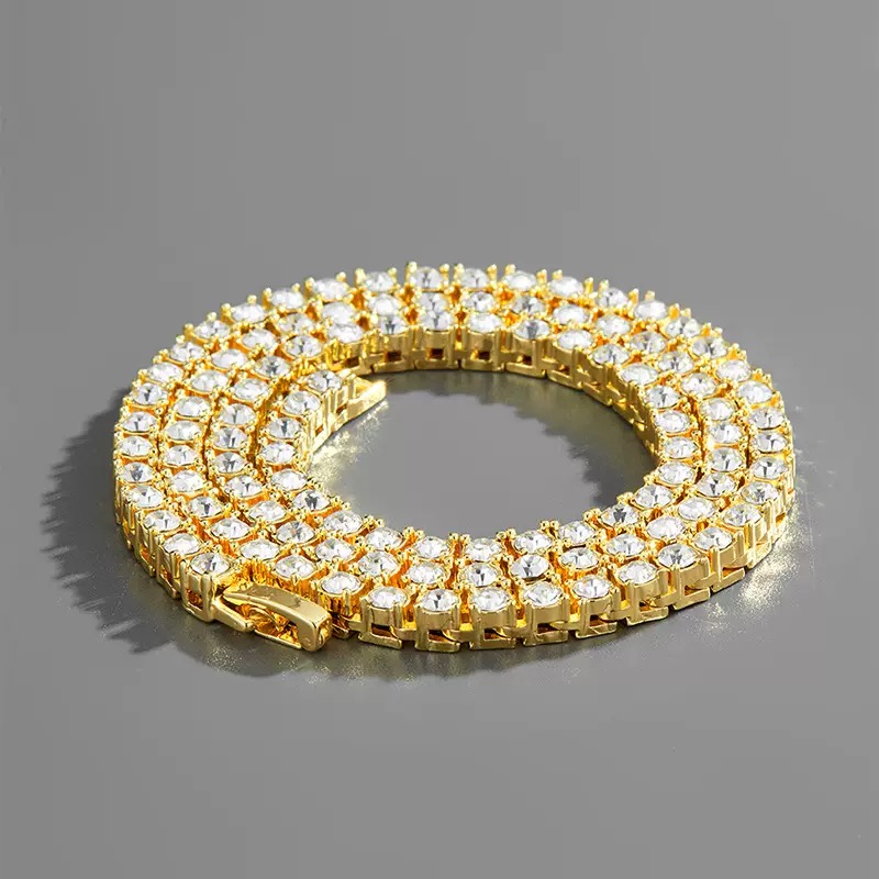 Gold-Plated 5mm Width Tennis Chain Necklace for Men & Women Chilled Silica Design, 20 inches Length