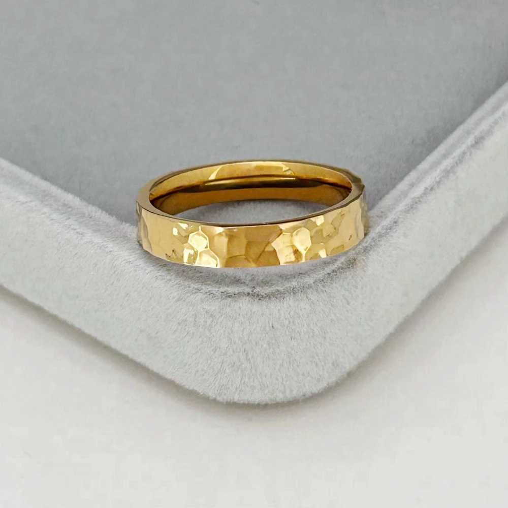 Stainless steel gold 4mm hammer shaped ring suitable for women size 5/6/7/8/9/10# engagement jewelry waterproof giftXJ250412