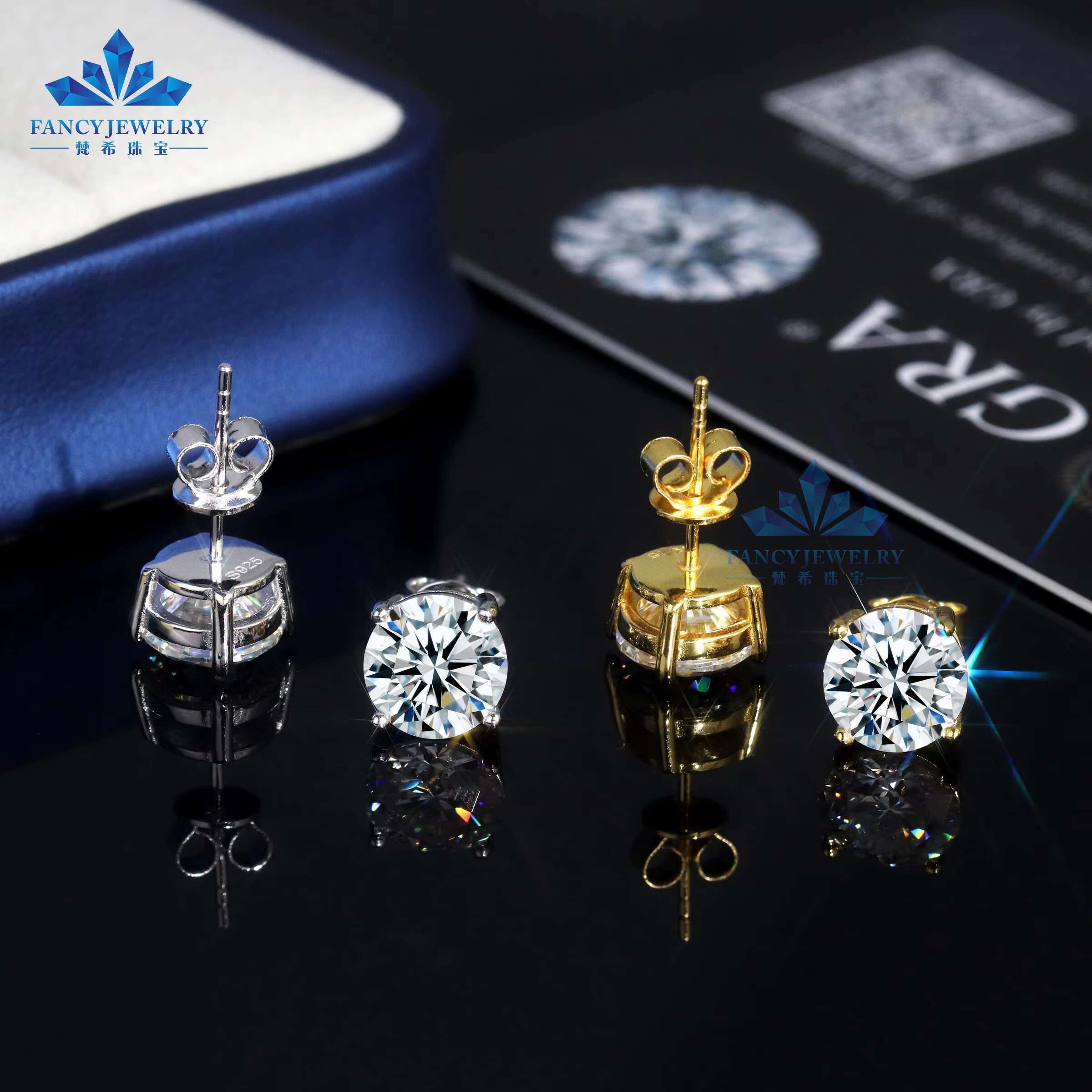2024 Hand Made 925 Sterling Silver Stud Earring Joyas 8mm 5mm 6.5mm Round Moissanite Gemstones Stud Earrings for Women Girls Set