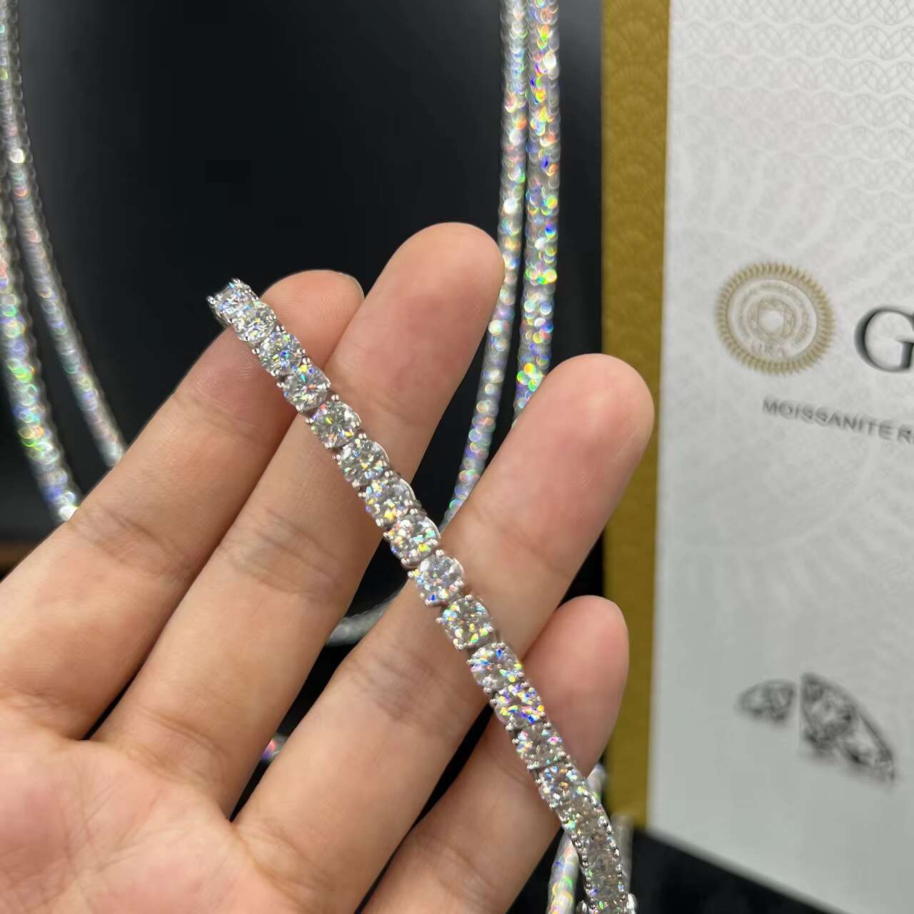Custom Fine Jewelry Real Gold Iced Out Lab Grown Diamond Tennis Bracelet with GRC Certificate 10K/14K White Gold