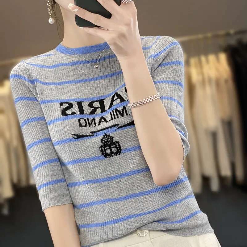 Women's Cashmere Sleeves Simple Design Short Sleeve Knitwear Pullovers Jumper Spring Summer
