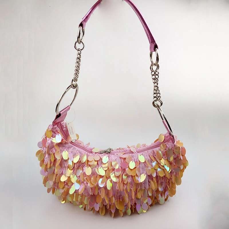 Vintage Heavy Handmade Sequin Tassel Shoulder Beaded Embroidery Sier Designer Bag Shiny Evening Bags Clutch Handbag