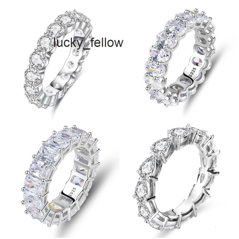 925 Sterling Silver Moissanite Diamond Ring 4mm Full Moissanite Elegant Luxurious Jewelry Accessory Row Moissanite Rings