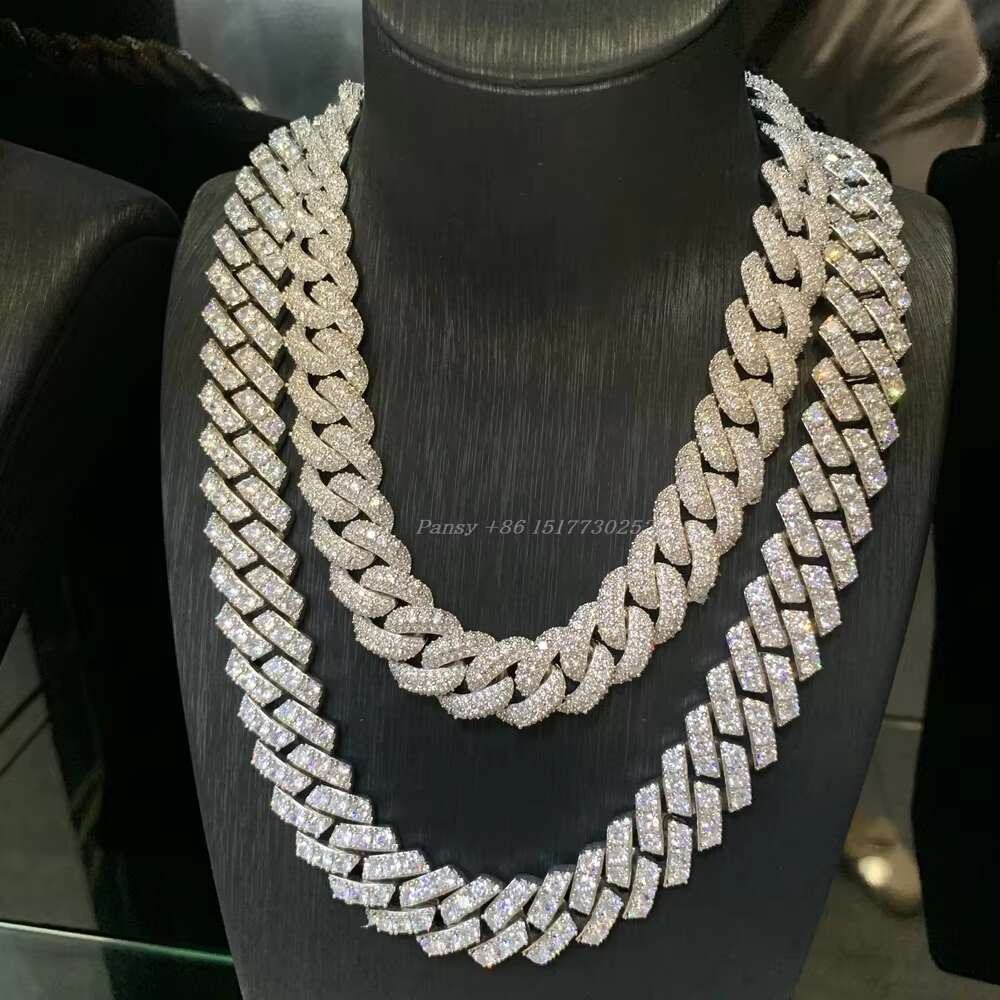 Miami Hip Hop Jewelry 16mm Cuban Chain Gold Plated Iced Out Prong Iced Setting Necklace CZ Diamond Prong Cuban Link Chain