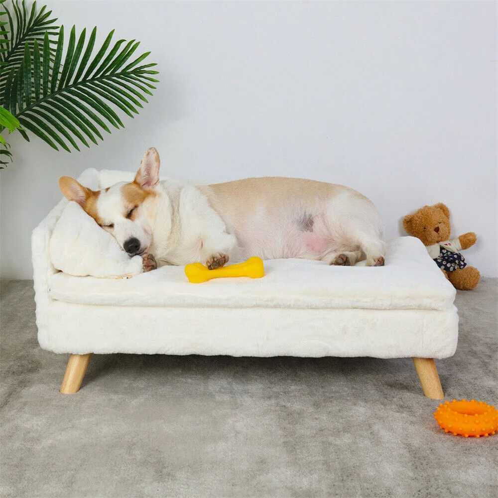 Luxury elevator dog sofa bed with backrest plush pad wooden legs raised dog bed small mid-range dog and cat chair lounge chair X250412