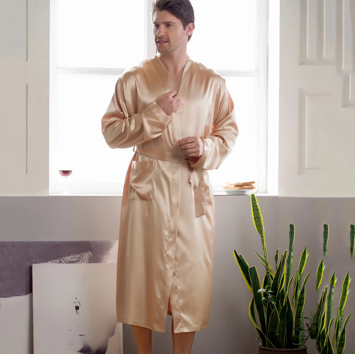 Plus Size 3XL Men Long Bathrobe Sleepwear Black Bridegroom Wedding Robe Spring Summer Sleepwear Nightwear Loose Satin Home Wear 250409