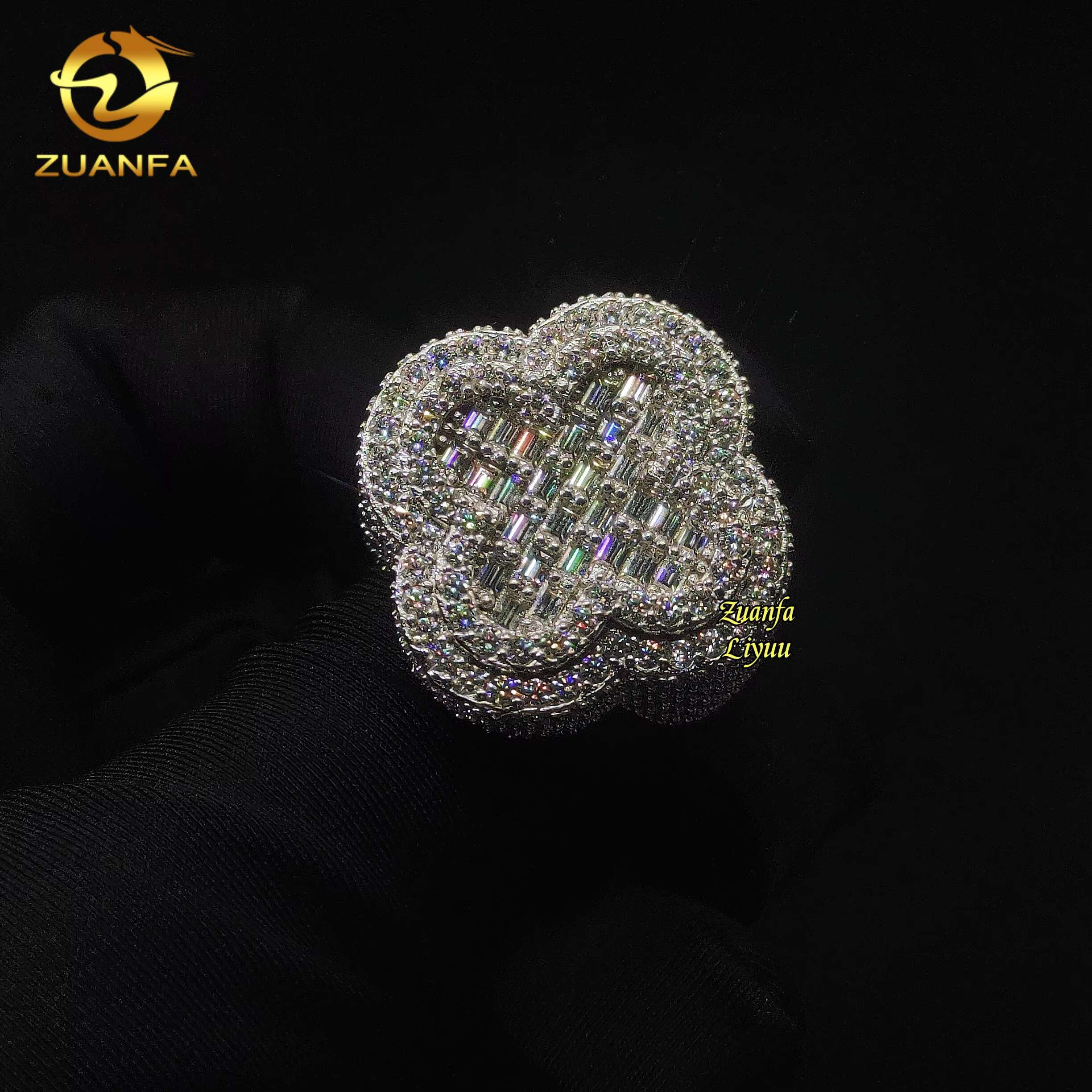 New Arrival Full Iced Out Moissanite Diamond Rings Fashion Hip Hop Clover Ring Baguette Diamond Engagement Rings for Men Women