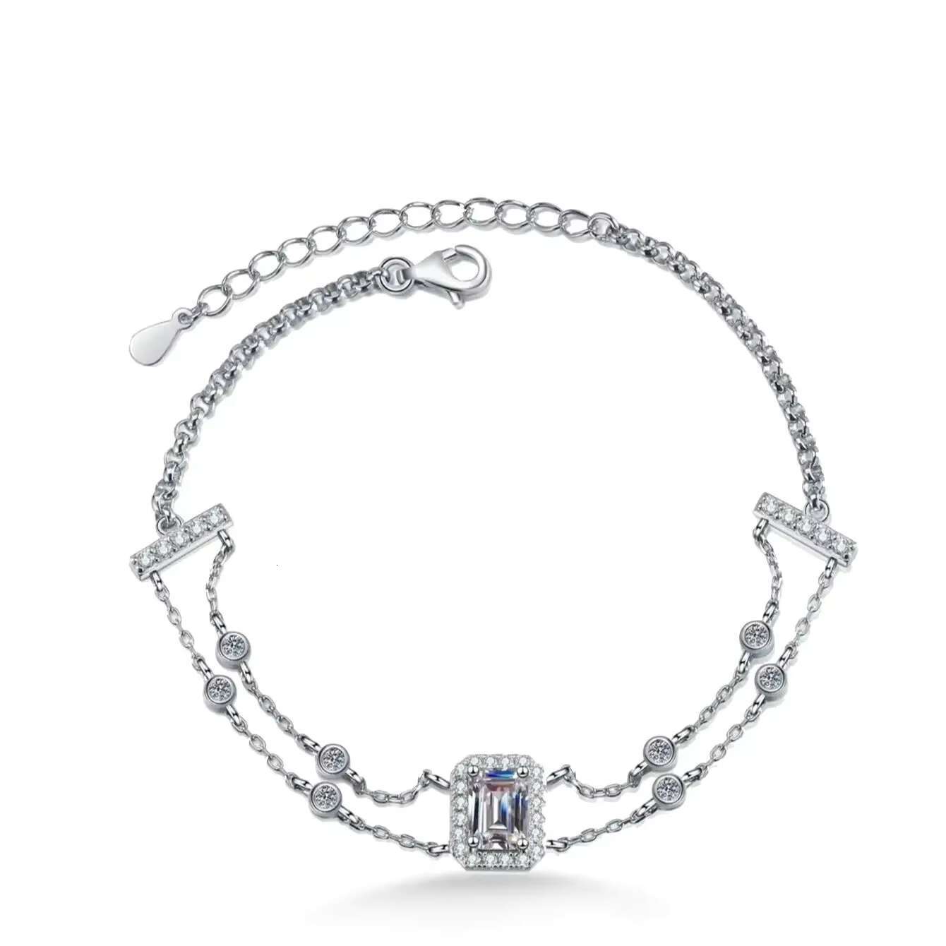 Luxury 925 Sterling Silver Bracelet VVS D Color 1ct Emerald Cut VVS Moissanite Diamond Chain Bracelet for Engagement Parties