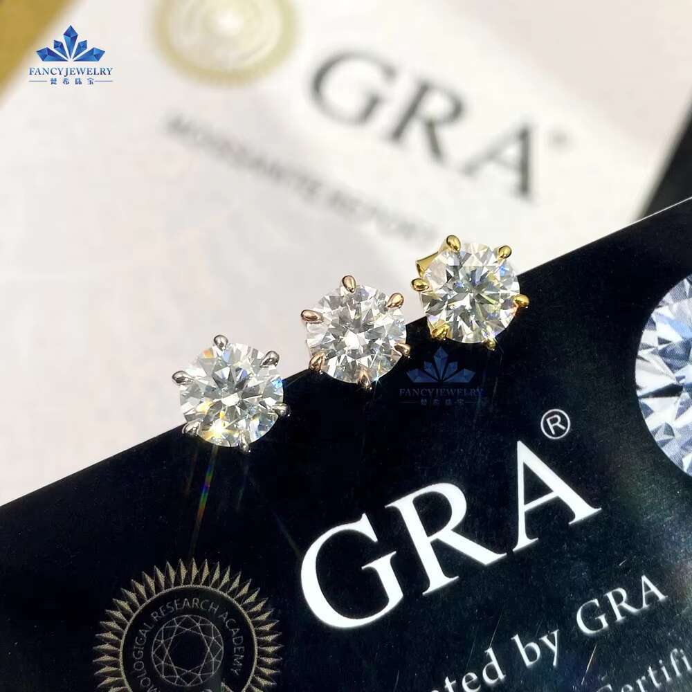 Luxury Earrings Classic Design 10K 14k Solid White Gold 4 Prongs 1ct 2ct Round Brilliant Cut Moissanite Stud Earrings