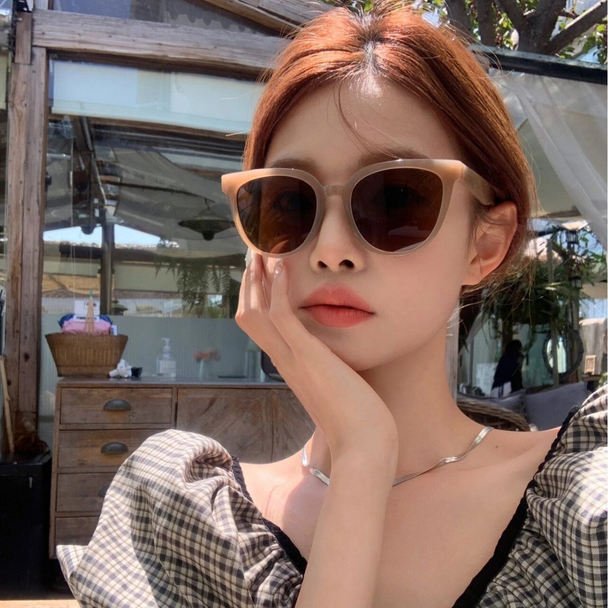 New Red Bean Liu Yifei's net red Tiktok drainage glasses UV proof sunscreen sunglasses