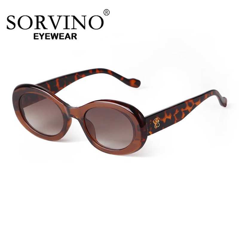 SORVINO Trendy Tortoise Shell Black Oval Sunglasses Gradient Brown Lens Round Women Men Sun Glasses Female UV400C250411