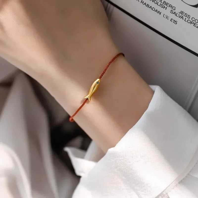 Fashion Cute Blue String Fish Bracelet for Women Bohemian Metal Animal Handmade Red Rope Adjustable Bracelet Jewelry GiftsC250411