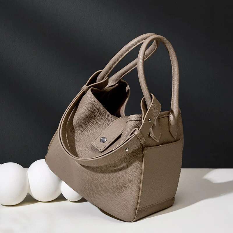Cowhide Niche Design Basket Lady Temperament Soft Leather Bucket Bag Portable Commuter Fashion Elegant
