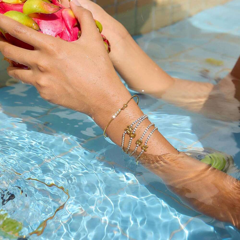 Initial Bracelets - Trendy Personalized Gold Letter Charm Bracelet, Statement Cute Simple Fashion Chain Jewelry Gift for Women