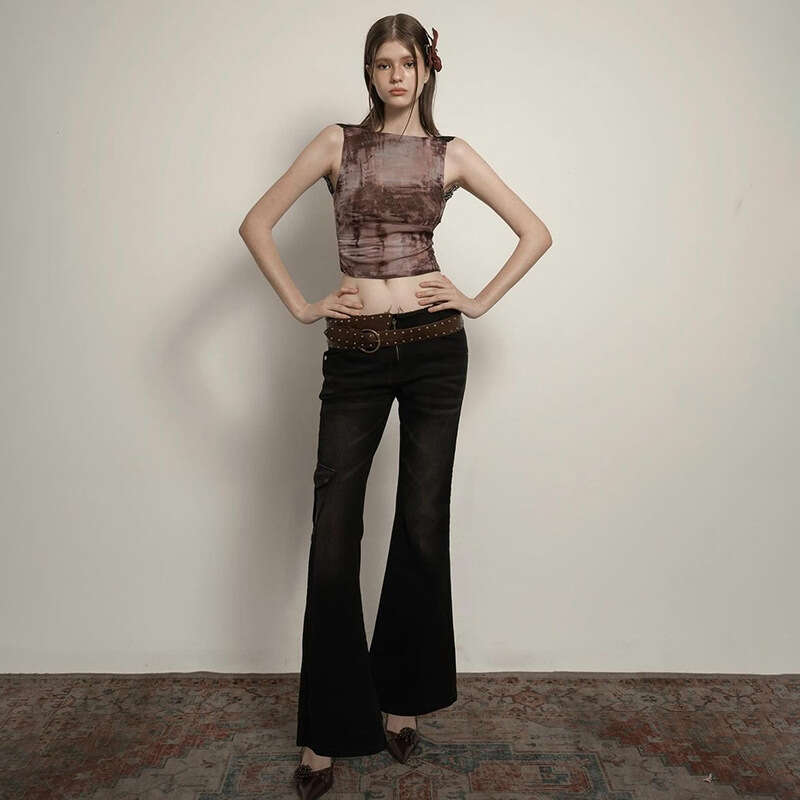 Women's Wear Summer New Women's Fashion Trend Sleeveless Patchwork Backless Printed Lace Short Top