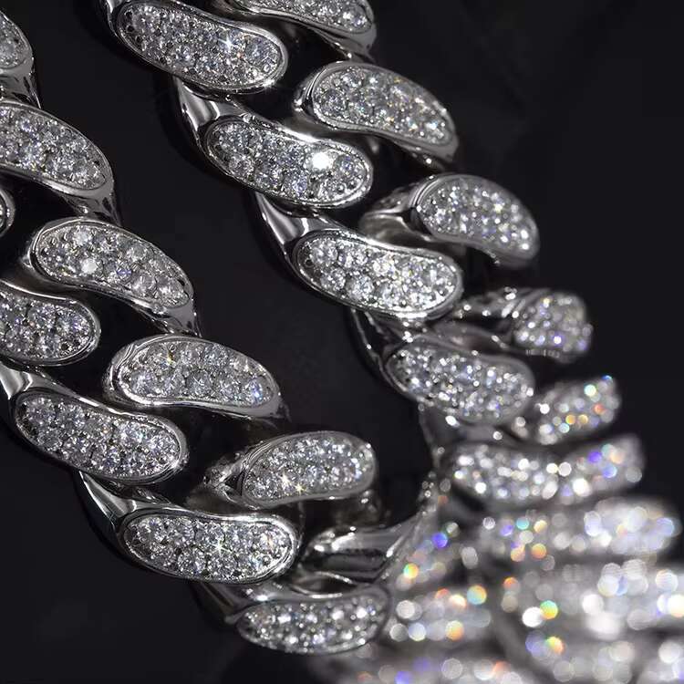 Hot Sale Hiphop Cuban Necklace bracelet Pure Silver 925 Shiny Moissanite Cuban Link Chain