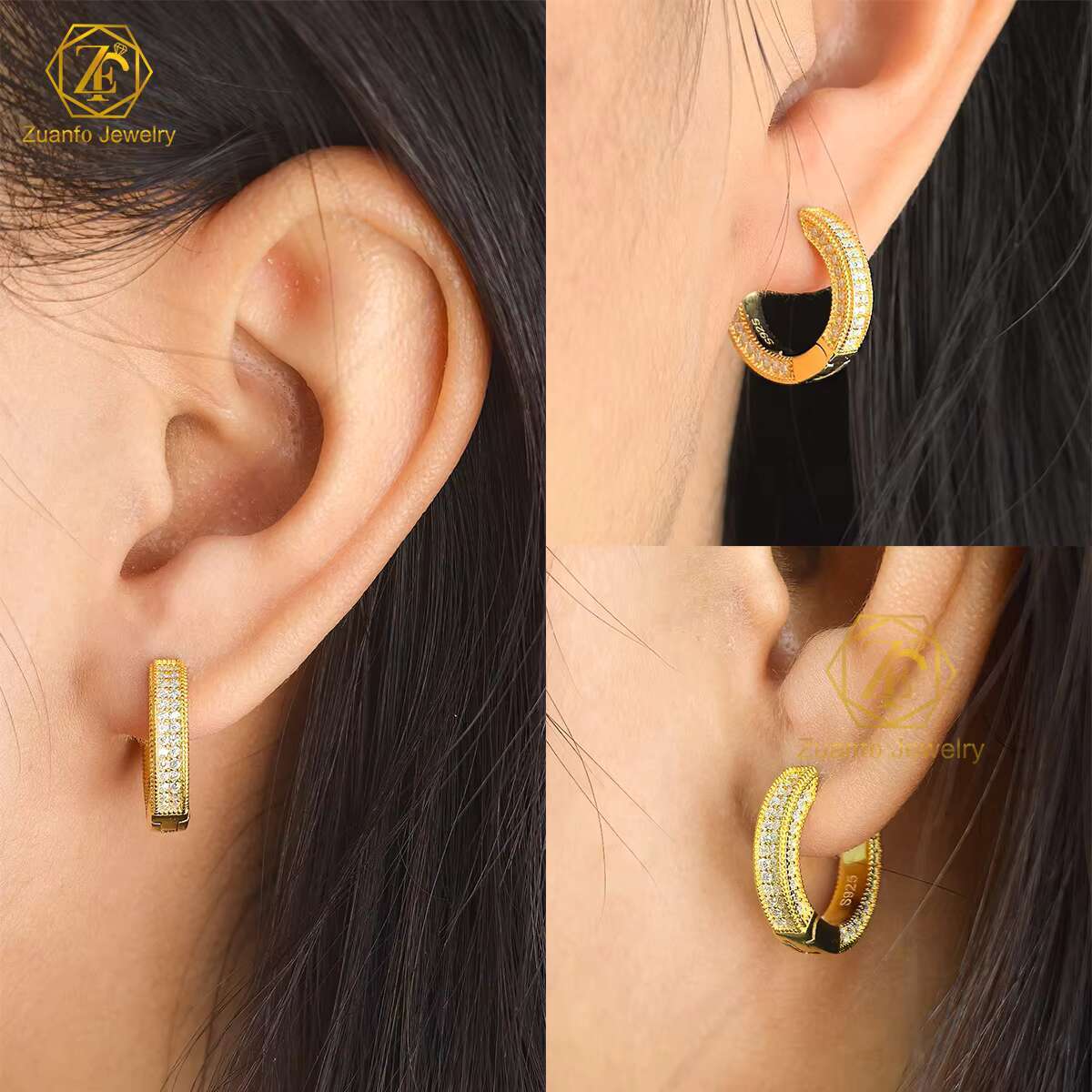 Factory Price 18K Gold Plated 925 Silver Trendy Iced Out Moissanite Hiphop Earrings Diamond Stone Hoop Earrings for Party Gifts