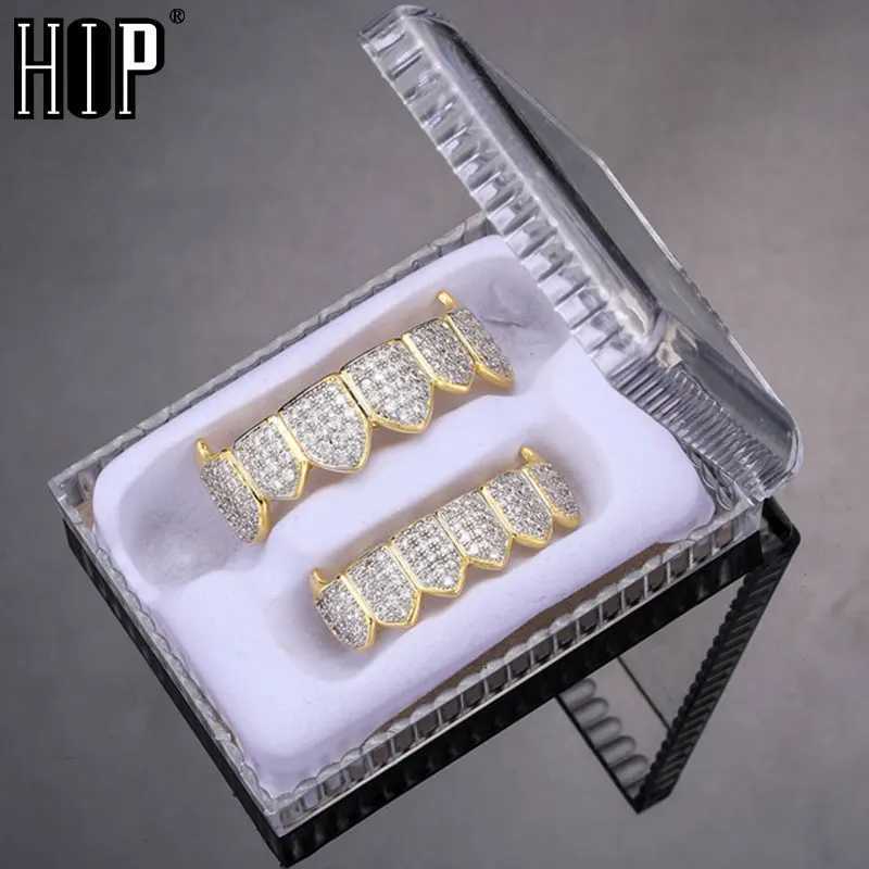 Hip Hop Iced Out Teen Grillz Caps cubic zirconia micro paving top and bottom charming grill set mens jewelry box packaging gift W250412