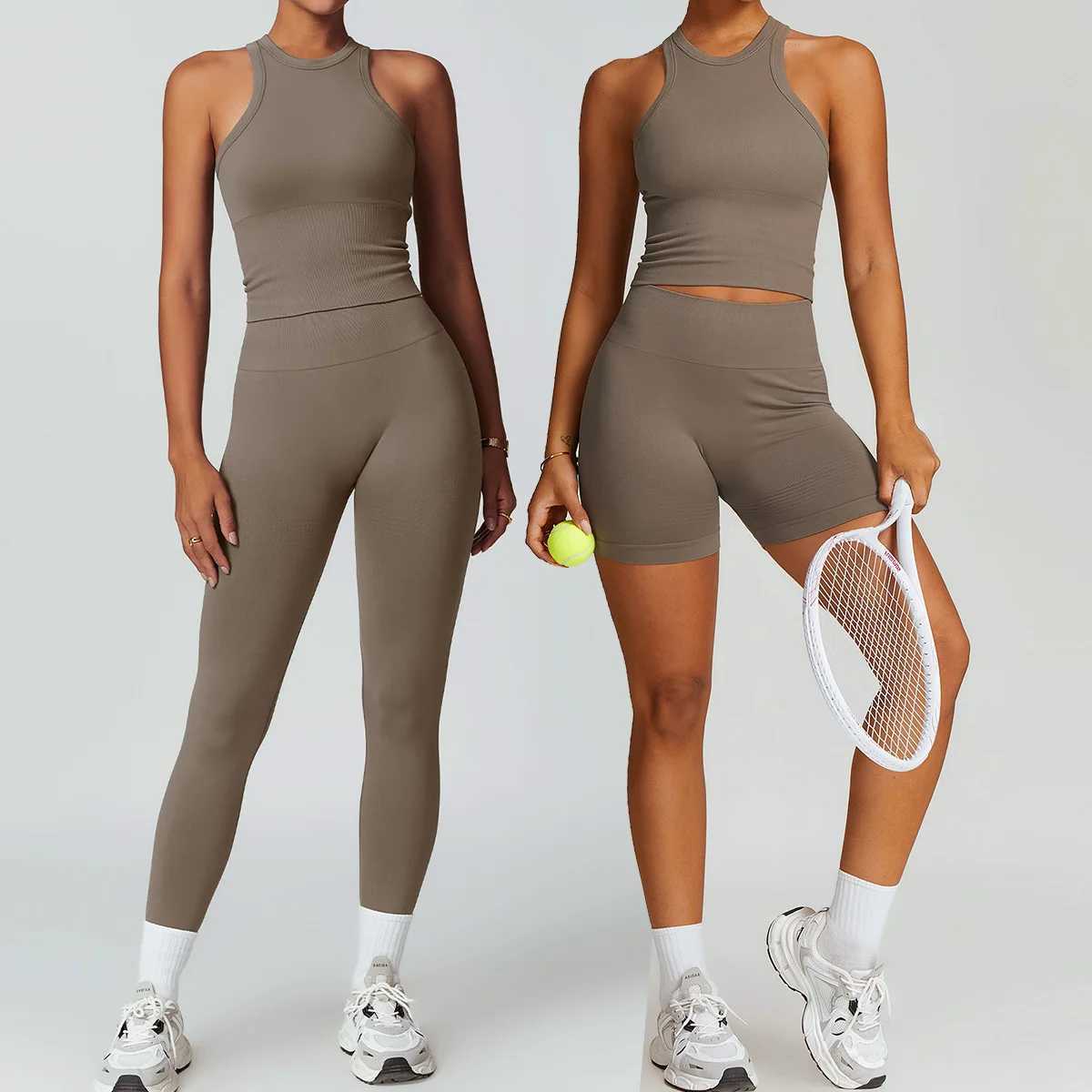 High Quality Fitness Yoga Set Women Workout Athletic Clothing Gym Bras Sports Tank Top Vest High Waist Leggings Sportswear 7725 J251112