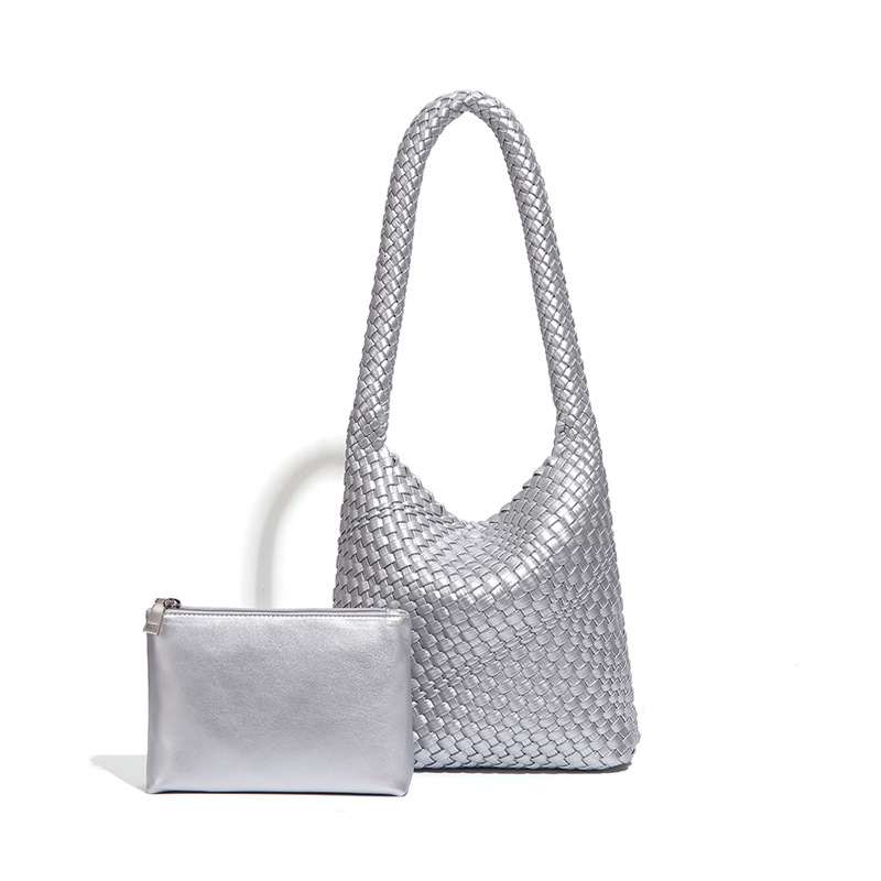 2025 New Woven Bag Women's Fashion PU Leather Female Bag Designer Shoulder Handbag