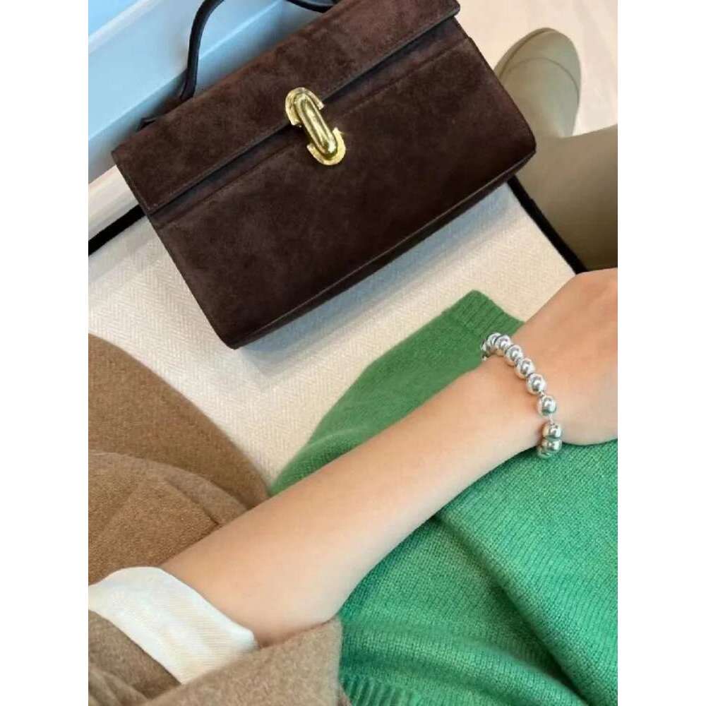 New Women Fashion Tote Handbag Cowskin Hasp Flap Casual Solid Color Vintage Suede Satchels Office Ladies Elegant Small Bags