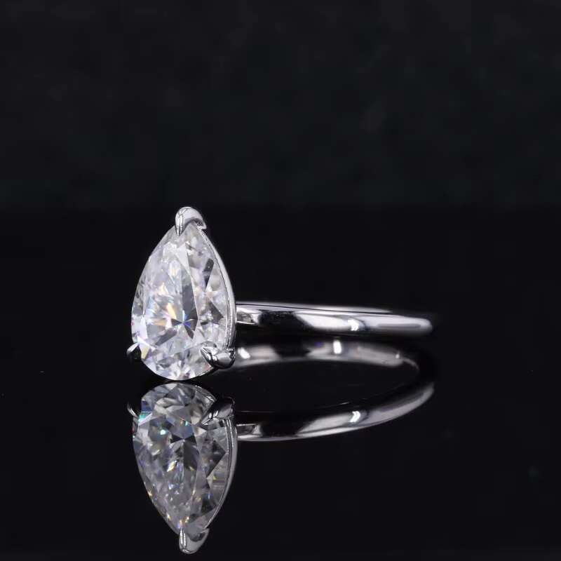 Starsgem D VVS 6.5*9.5mm Pear Crushed Ice Cut Moissanite in 14k Gold Ring