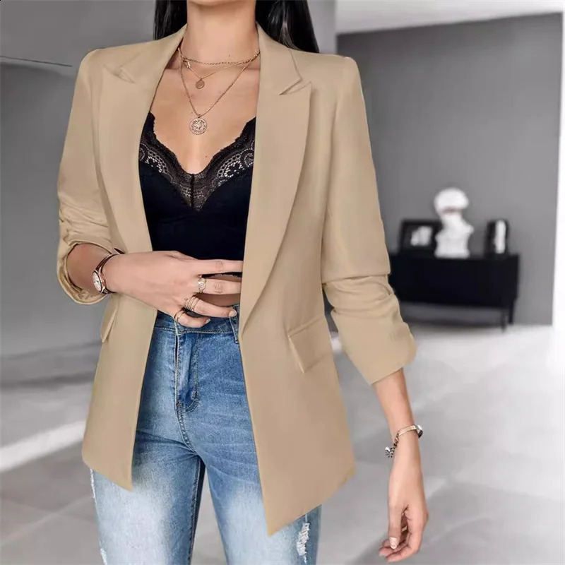 Long sleeved cardigan womens spring and autumn style simple white jacket ultrathin set solid color 250407