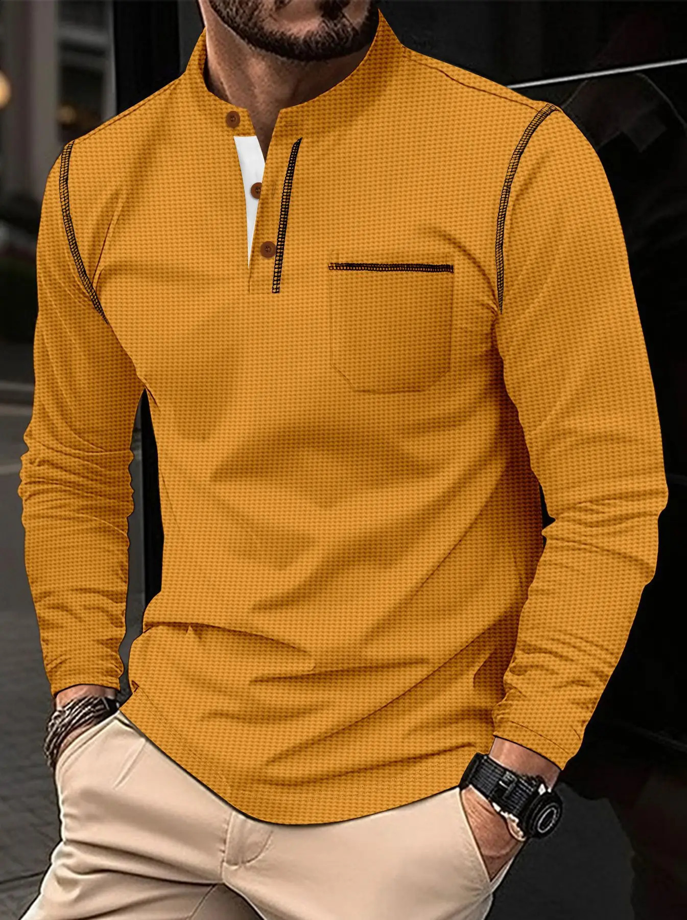 Spring And Fall -Selling Mens Henry Shirts Fabrics - Waffle T-Shirts Men Street Mens Clothing The Perfect Gift For Men 250408