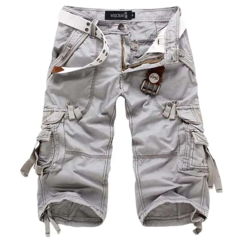 New Summer Casual Mens Straight Solid Sports Men Joggers Cargo Shorts Fashion Cotton Knee Length Sweatpants Man