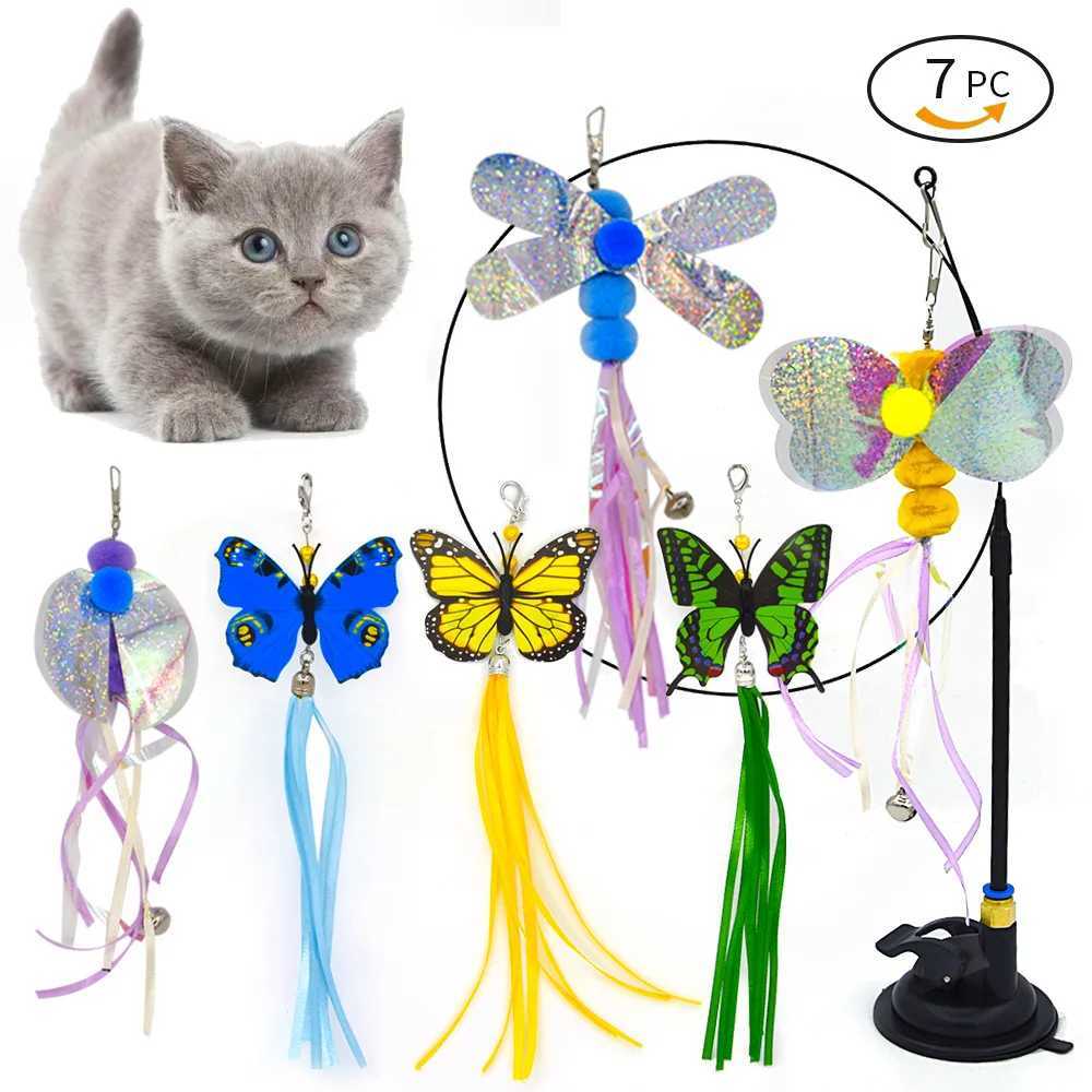 Interactive Cat Toy Handheld Cat Stick Playing with Kittens Teasing Stick Toy Temptation Cup Bird/Feather Cat Stick Toy Set Y250412
