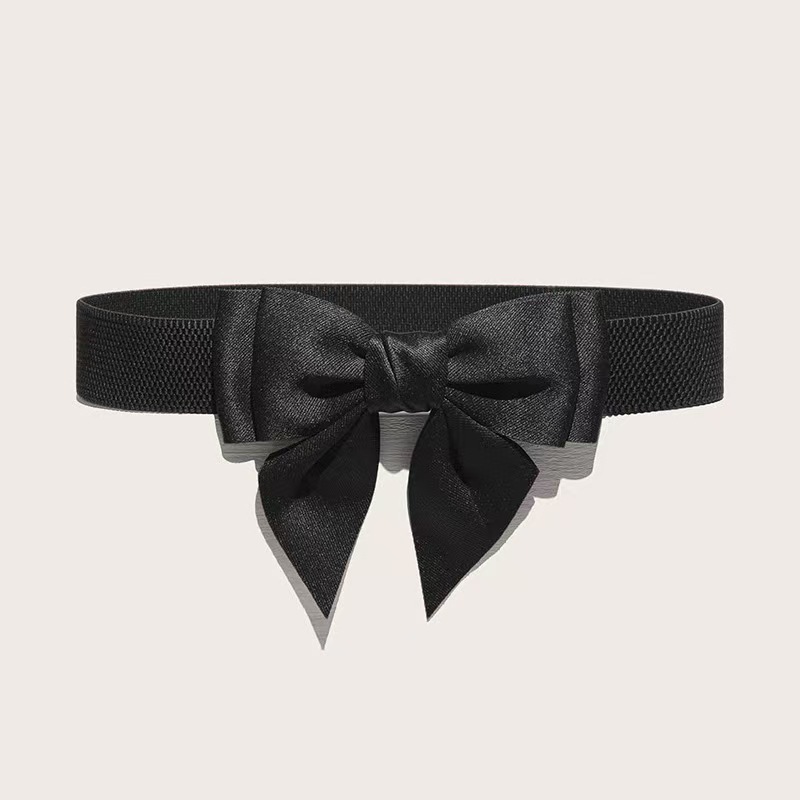Elastic black bow wide waistband with simple and fashionable decoration dress