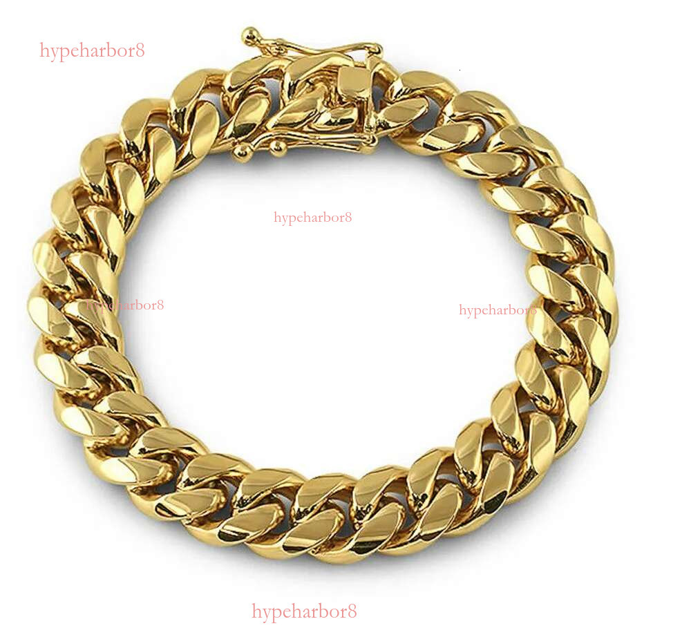 Solid Gold Stainless Steel Mens Thick Heavy Miami Cuban k Bracelet 8mm-14mm Bracelets Men Punk Curb Chain Double Safety Clasp